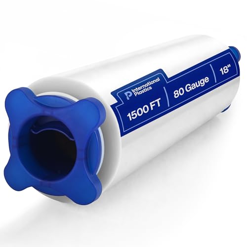 International Plastics Co. 18" Stretch Film/Wrap 1500 feet 7 Layers 80 Gauge Industrial Strength up to 800% Stretch 20 Microns Adhering Packing Moving Heavy Duty (Clear, 1 Pack - Tension Handles)