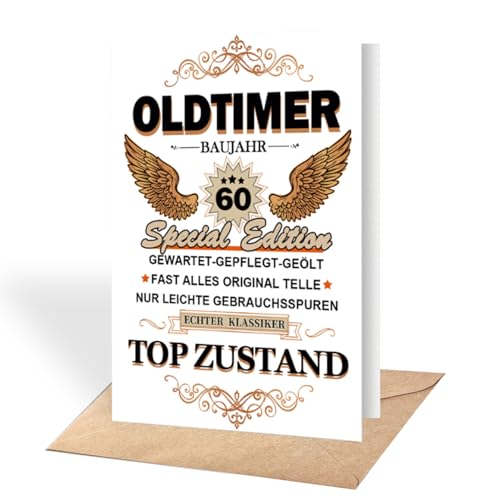 VOYANTE Geburtstagskarte 60 Mann, Oldtimer 60 Baujahr Lustige Geburtstagskarte mit Umschlag, Geschenk zum 60 Geburtstag Mann, Karte Geburtstagsgeschenk für männer VOYANTE Geburtstagskarte 60 Mann, Oldtimer 60 Baujahr Lustige Geburtstagskarte mit Umschlag, Geschenk zum 60 Geburtstag Mann, Karte Geburtstagsgeschenk für männer