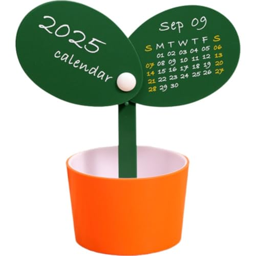 ペンホルダー付き デスクカレンダー 2025年 鉢植えデザイン デスクオーガナイザー ペンスタンド付き カレンダー 卓上収納 ホーム オフィス用(オレンジ)