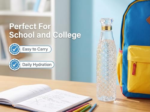 Image of Diamond Shape Plastic Water Bottle 1 Litre Leak Proof BPA Free Thick Drinking Bottle for Office Home Gym Travel Fridge Bottle with Airtight Cap - Pack of 6