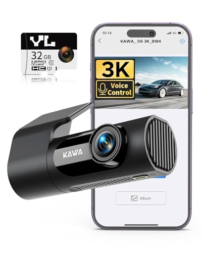 KAWA Cámara para Coche 3K con Giro 360°, Control por Voz y WiFi