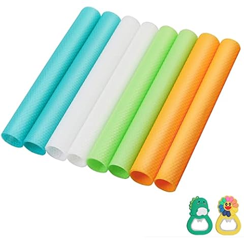 16PCS Fridge Liners, FUNYKICH Fridge Mats Drawer Liners Fridge Shelf Liner, DIY Cupboard Liners PVC Placemat, Waterproof, Anti-Fouling, Anti-Skid, 45x29cm, 4White/4Green/4Blue/4Orange Cover