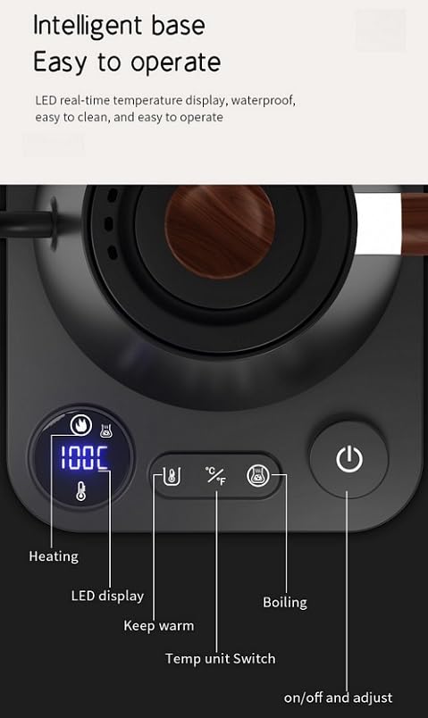 Hervidor eléctrico de cuello de cisne con recipiente interior de acero inoxidable 304, pantalla LCD, control automático de temperatura, 9 litros, ideal para preparar (blanco)