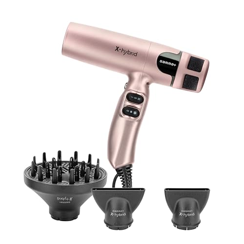 GAMMA+ X-Hybrid Asciugacapelli Ionico, Phon Capelli Leggero, Silenzioso, Ergonomico, Motore Digitale 100.000 Rpm, Nuovo Triplo Filtro di Protezione, 2 Bocchettoni, 1 Diffusore (Gold Rose)