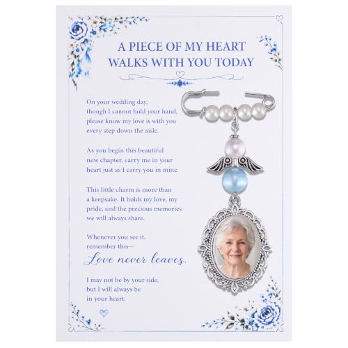 Image of MIXJOY Something Blue Gift for Bride, Wedding Day Bridal Blue Pearl Angel Wings Bouquet Garter Charm for Bride to Be
