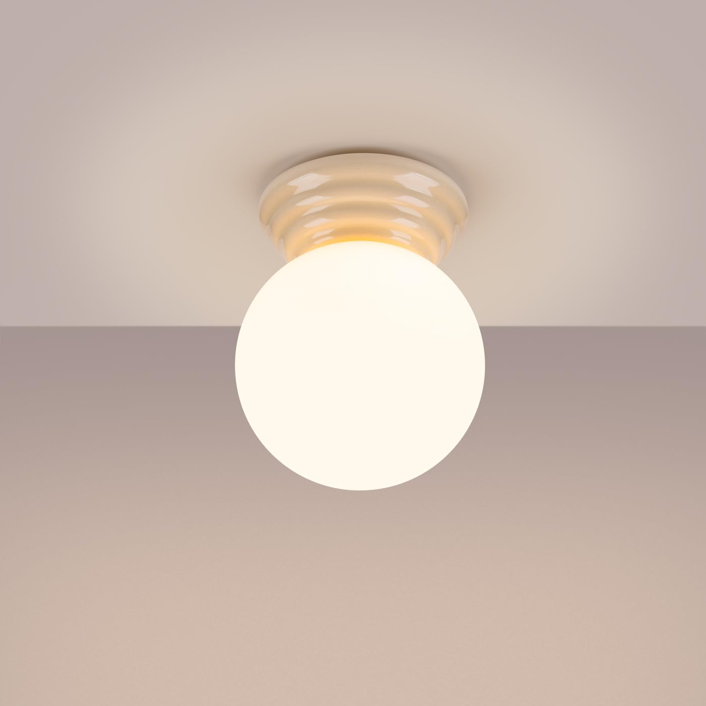 SOLLUX lighting Deckenlampe Deckenleuchte - Deckenstrahler glasierte Keramik Glas - 1 Flammig - LED Lampe Glühbirne - Beige Zori