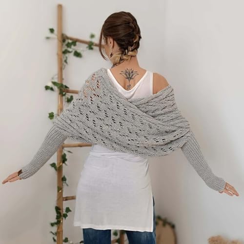 Hand Knitted Scarf with Sleeves for Women, Women's Knitted Double Sleeve Scarf, Scarf with Sleeves for Women3