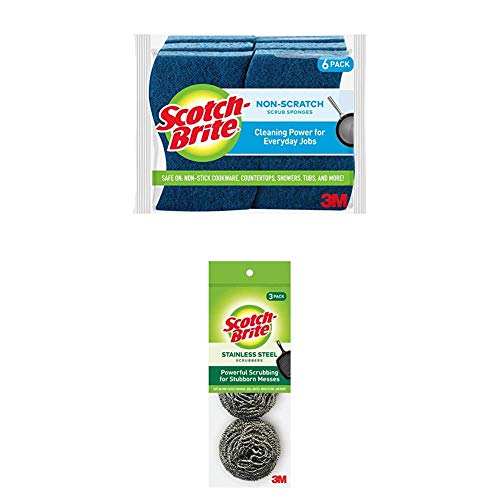 Scotch-Brite Non-Scratch Scrub Sponges and Stainless Steel Scrubbers, 3 Pack