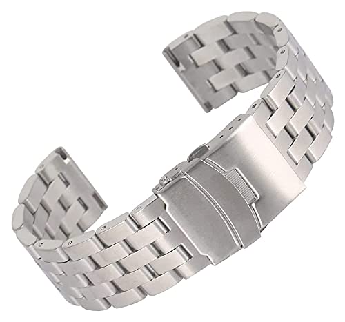 Bracelet de montre acier inoxydable argenté 22mm robuste à fermoir pliable anti-chute