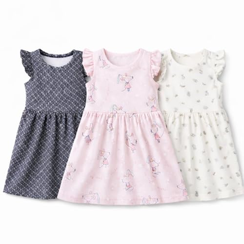Image of EIO Girls Cotton Frock Dress Combo Pack | Multicolor Printed Knee Length Casual Dresses for Kids | Soft & Breathable Summer Wear Outfit