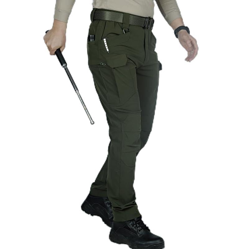 Calça cargo tática masculina, durável, com vários bolsos, cinto de cintura ajustável, costura reforçada, Verde militar, G