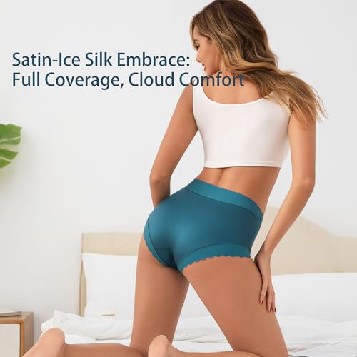 Syrvenix Women's Satin Panties, Silky Smooth Mid Waist Soft Breathable Assorted Everyday Underwear for Women, Size S-5XL — view 4