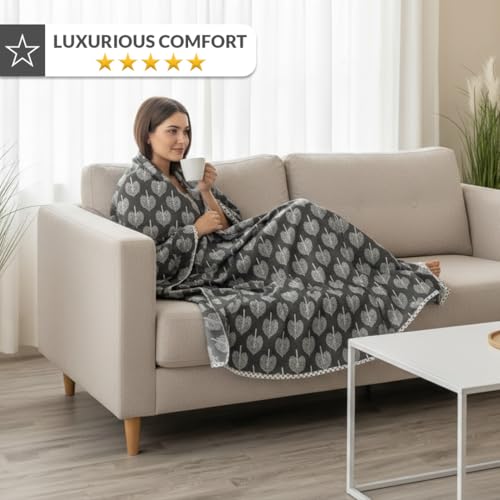 Image of HOMEMONDE 100% Cotton Reversible Dohar Double Bed Size | AC Blanket Comforter | Soft Lightweight Bed Blanket Quilt (84 x 94 Inch, Dark Grey & White, Pack of 1)