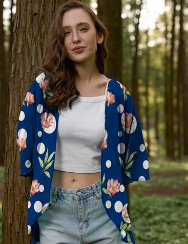 Image of Chunoy Women Floral Beach Wear Cover Up Chiffon Kimono Cardigan Open Front Blouse Top