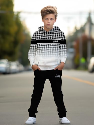 Image of boys' clothing sets, 2-Piece Hoodie & Pants Outfits for Boys Size 4-14 | Lightweight Non-Fleece Fall & Spring Clothing Sets