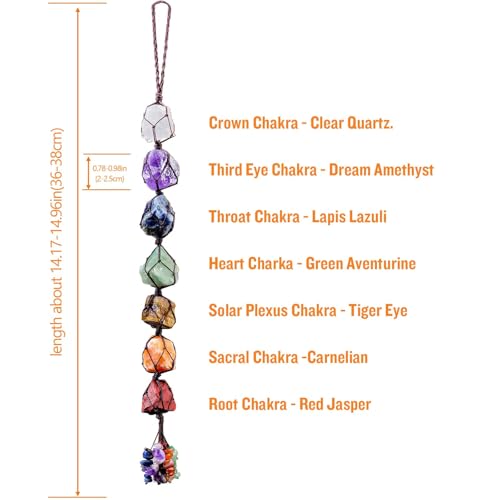Image of Runyangshi Large 7 Chakra Raw Crystal Hanging Ornament - 30-40cm Handmade with Natural Stones for Home, Window, Feng Shui, Meditation, Yoga & Energy Healing