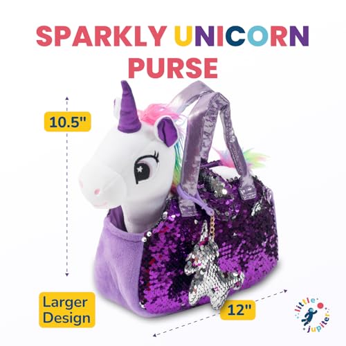 Little Jupiter Plush Pet Set w/Purse - Unicorn Stuffed Animals for Girls - Plush Gift for Age 4-5 - 6-7 yrs (White Unicorn)