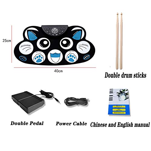 Elektronisch Drumstel Elektronische drumset, roll-up drum cartoon kat speelgoed leren draagbare pedaal pad voor Kinderen… - Image 4