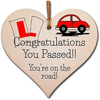 Handmade Wooden Hanging Heart Plaque Gift to Congratulate New Drivers Passed Driving Test Celebrate