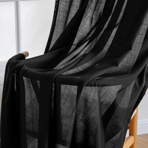 MIULEE Black Linen Curtains 90 Inch Length 2 Panels for Bedroom Living Room, Soft Thick Linen Textured Back Tab Window Drapes Semi Sheer Light Filtering Rod Pocket Modern Farmhouse Halloween Decor