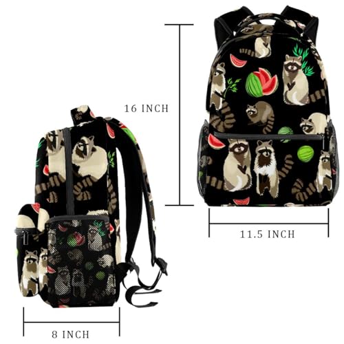 Sac à dos d'école imprimé raton laveur et pastèque multicolore 40cm