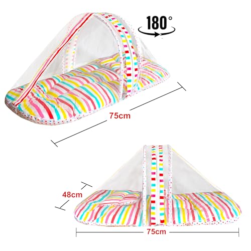 Image of VParents Mite (Stripes) Cotton Bedding Set & Mosquito Net