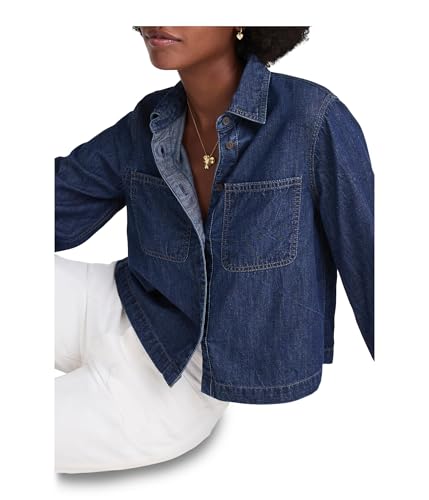 Madewell Women's Long Sculptural Sleeve Top in Rinse Wash4