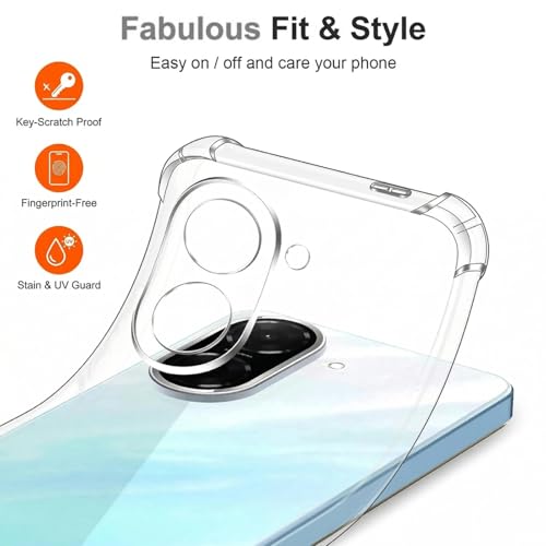 Image of Fashionury 3D Raised Transparent Crystal Clear Back Cover for Poco C71 / Redmi A5 | Shockproof Design | Anti-Slip Grip | Camera Protection | 360 Degree Protection Mobile Case