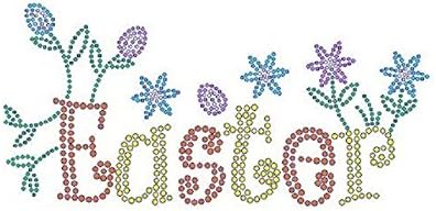 Easter with Flowers Rhinestone Iron on Transfer