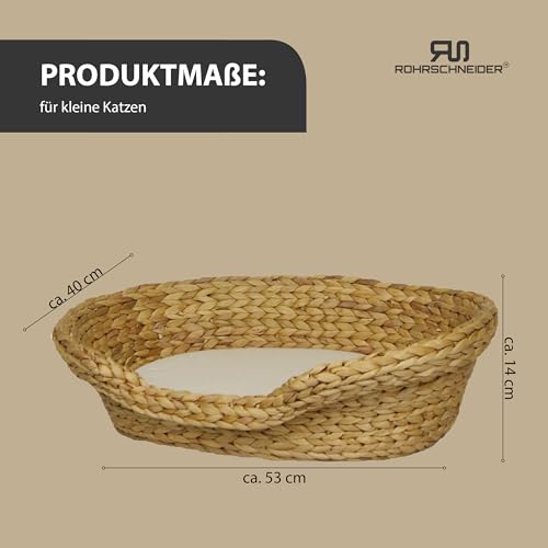Rohrschneider Komfortables Katzenkörbchen mit Katzenkissen| Katzennest Korb Wasserhyazinthe | Katzenkörbchen geflochten zum Schlafen | Umweltfreundliches Katzenbett mit Kissen | 2 Größen (1)