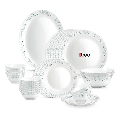 Image of Treo by Milton Opalware Aurelia Murel Dinner Set of 27 | Serving for 6 | Microwave & Dishwasher Safe | Bone-Ash Free | Tempered Toughness | Plates & Bowls | Crockery Set for Dining & Gifting