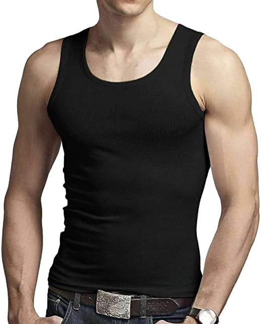 Men's 100% Cotton Singlet Sleeveless Vests XXL Black Bodybuilding Training Gym Tank Tops Basic Plain Colour Casual Undershirt