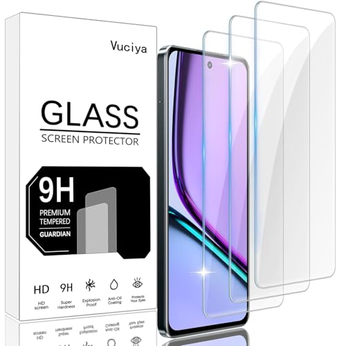 Vuciya 3 Pack Protector de Pantalla para Realme C67 vidrio templado,Antihuellas,Alta Sensibilidad,Sin Burbujas, Antiarañazos,9H Dureza,HD