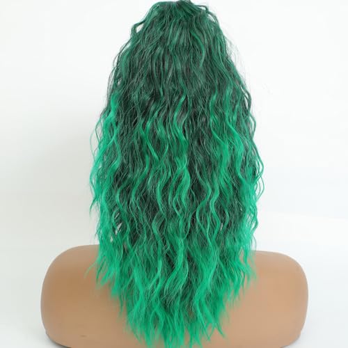 Image of Claw Clip Ponytail Extension 16In Long Wavy Curly Hair, Ombre Green