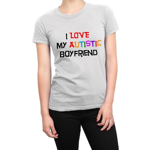 T-shirt I Love My Autistic Boyfriend en coton noir imprimé