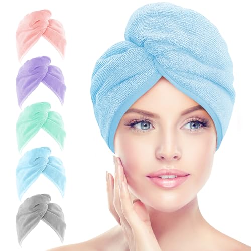 AIDEA Hair Towel Wrap, 5 Pack Absorbent Fast Drying Hair Towels 26″×10″
