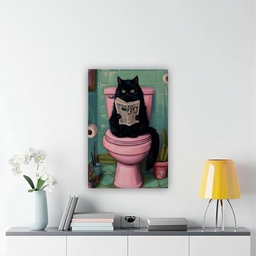 Toile rétro chat noir solution déco murale salon et salle de bain vide