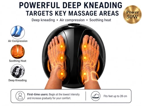Image of MAK7 Foot Massager Machine [50W]with Deep Kneading, Air Compression & Heat Therapy | Electric Foot Massage Machine with LCD Controls | Fits Most Indian Feet up to 28 cm (Size 11) | Black