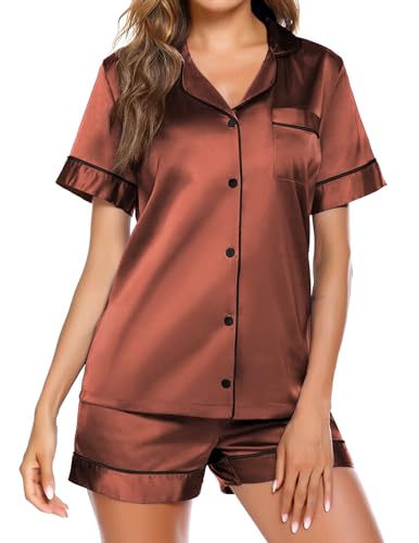 Image of Ekouaer Pajamas for Women Set Silk Satin Pjs 2 Piece Button Down Sleepwear