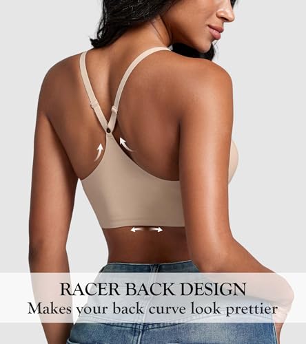 Image of DEANGELMON Front Closure Bras for Women Racerback Bra No Underwire Seamless Push Up T-Shirts Bras Supportive Womens Bralettes