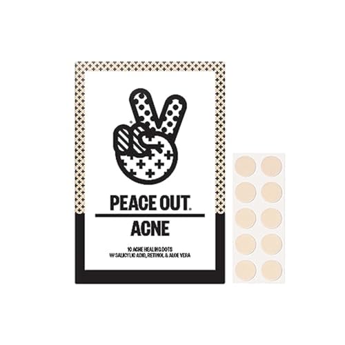 PEACE OUT Acne Healing Dots Helps Clear Blemishes Overnight, Fast Acting Hydrocolloid Pimple Patches for Breakouts with Salicylic Acid, Retinol and Aloe Vera, Award Winning Skincare Solution 10 Count