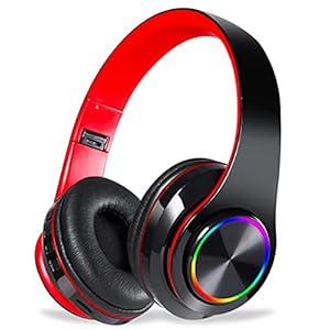 Bluetooth 5.0 draadloze hoofdtelefoon, over-ear met microfoon, hifi-stereo, opvouwbare draadloze headset, onderweg naar muziek luisteren en telefoneren, zwart-rood