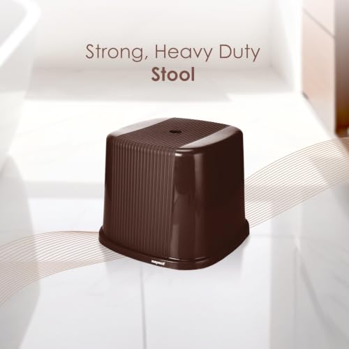 Image of Nayasa Rimmy Strong Plastic Bucket, Mug and Stool Set (3pc Set)| Bathroom Set | (Dark Brown, 18 Liter Bucket, 1.5ltr Mug, a Stool)