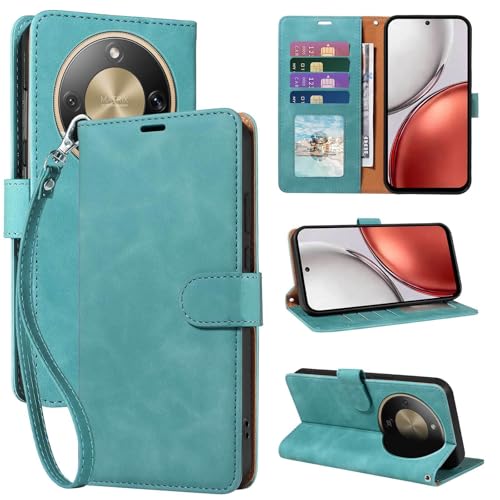 Image of GOTOURED Wallet Case for Honor Magic 8 Lite, RFID Blocking PU Leather Flip Cover with 4 Card Slots, Detachable Wrist Strap & Kickstand, Shockproof Folio Case for HONOR Magic8 Lite (6.79") (Green)