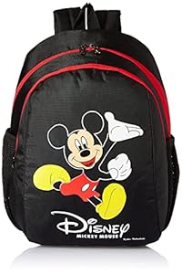 Kuber Industries Disney Mickey Mouse 15 inch Polyster School Bag/Backpack for Kids, Black-DISNEY013