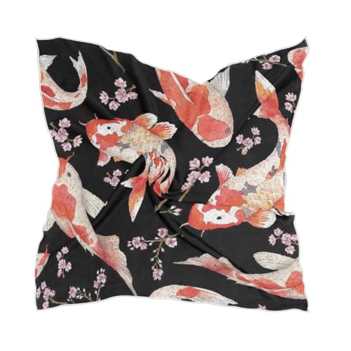 YETTASBIN Fashion Square Scarf for Women, Koi Fish Soft Lightweight Like Silk Head Scarf Breathable Hair Wraping Neckerchief Versatile Bandanas for Night Sleeping, 23.6