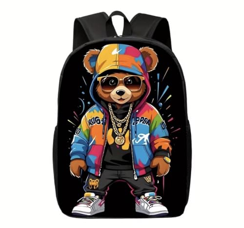 Backpack Cool Bear Design, 2D Flat Printing, Colorful Hip