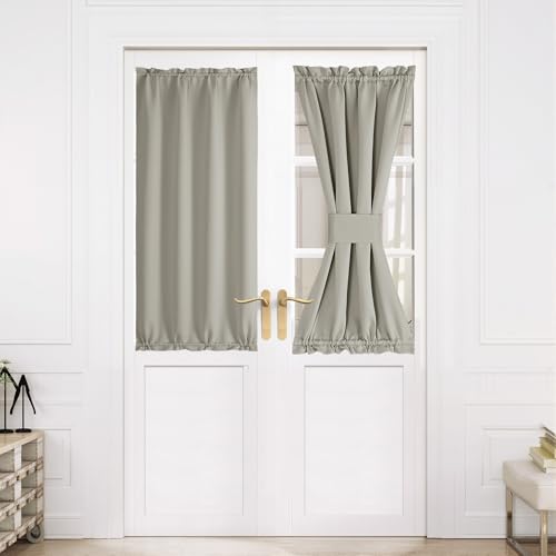 NICETOWN Natural Blackout Door Curtains with Tieback for French Window