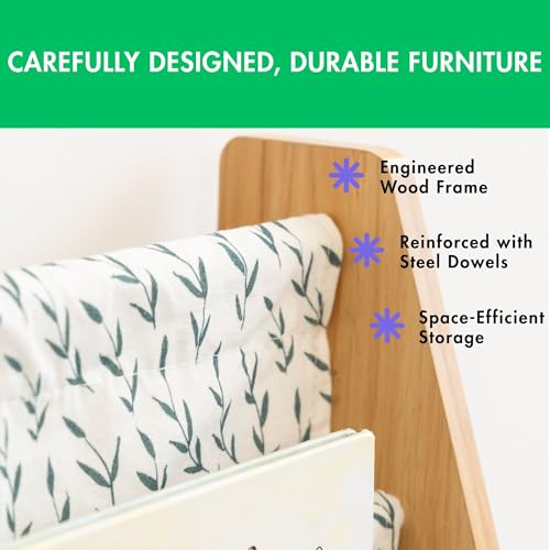 Image of Humble Crew Kids Bookshelf, 4-Tier Front-Facing Book Display Organizer, Montessori Toddler Bookcase for Playroom, Bedroom & Reading Corner, Natural /White /Green