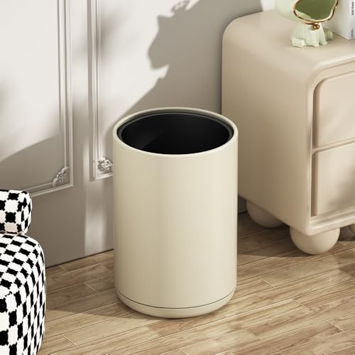 Image of 2.6 Gallon /10L White Bathroom Trash Can, Metal Small Waste Basket, Open Top Rv Garbage Can for Bedroom, Office, Kitchen, Hotel, Toilet (10L White)